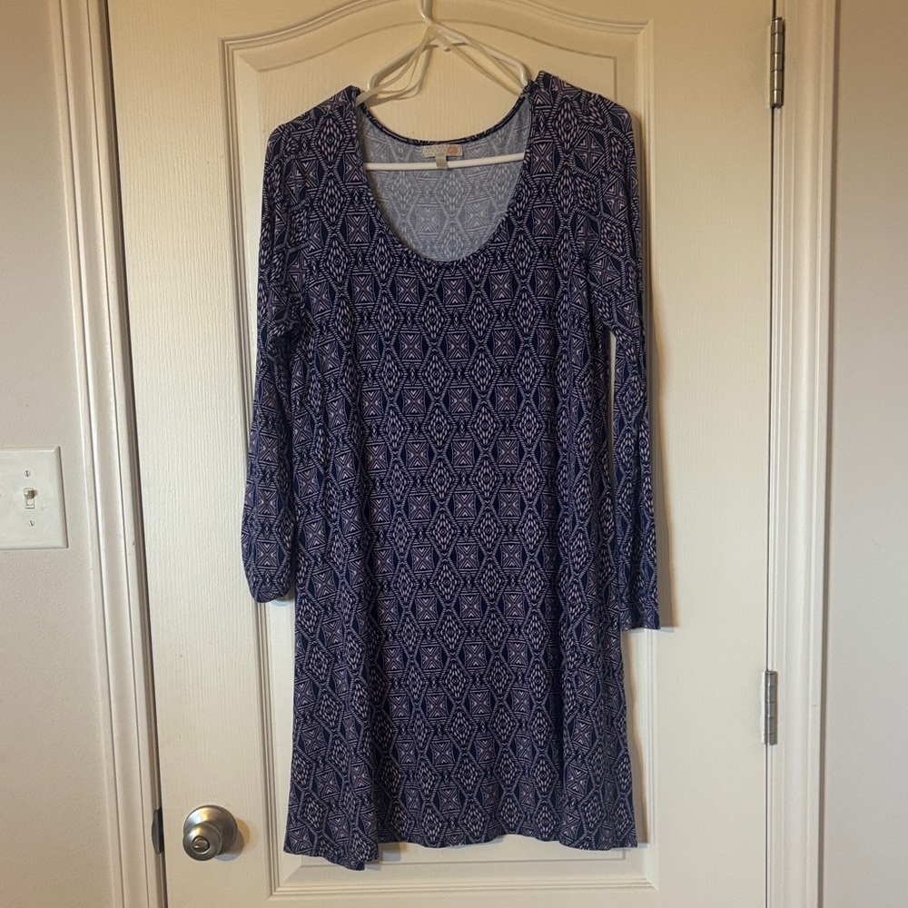 Gianni Bini Navy Geometric Long Sleeve Dress